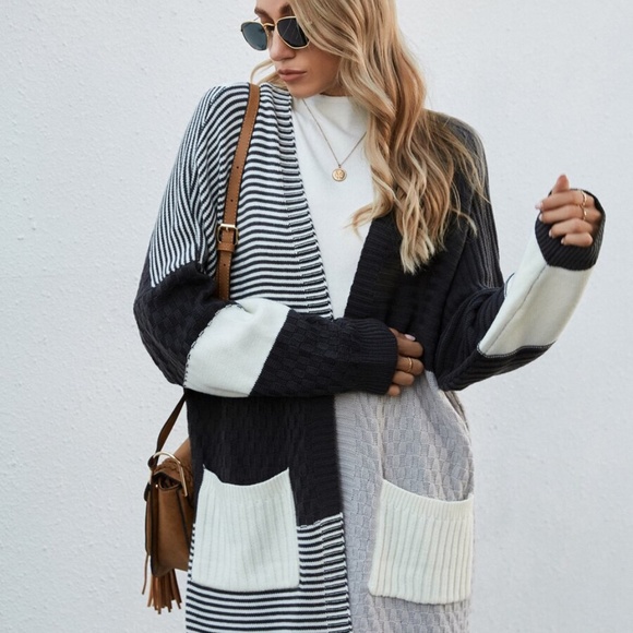 Oversized loose color block striped open cardigan - Picture 7 of 7